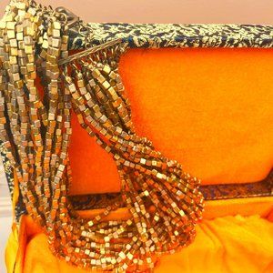 Vintage Multi Strand Metallic Cube Bead Necklace Gold Tone 46–51 cm